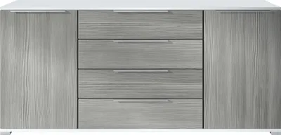 Produktbild von Vladon Sideboard Linio V2 – Moderne Kommode mit 2 Türen & 4 Schubladen, Weiß matt/Avola-Anthrazit, 166,5 x 72,5 x 35 cm (BxHxT) – Beistellschrank Anrichte Standschrank