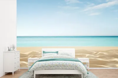 Produktbild von MuchoWow® Fototapete für Wohnzimmer oder Schlafzimmer Wandtapete Vinyl Motivtapete Strand - Meer - Sand - 450x300 cm - Gemusterte