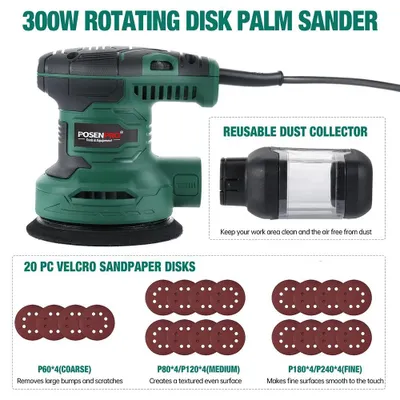 Produktbild von Elektrischer Exzenterschleifer - PPOS300 300W - 125 mm Schleifteller - 7000-13000 U/min - 6-stufige Drehzahlregelung - Selbstabsaugung mit Staubbox - 230-240V Heimwerker
