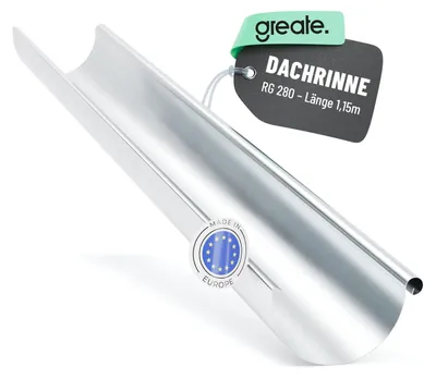 Produktbild von greate Dachrinne 280 mm 1,15 Meter verzinkt - Regenablauf Rinne mit einfacher & werkzeugloser Montage - Dachrinne Zink