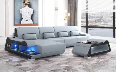 Zdjęcie produktu dla Ecksofa L-Form Ledersofa Couch Sofa Blau Luxus Moderne Eckgarnitur Couchen