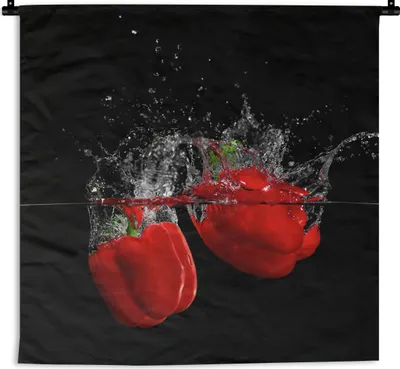Produktbild von MuchoWow® Wandteppich Wandbehang Paprika - Gemüse - Stilleben - Wasser - Rot 60x60 cm Tapisserie Dekoration Wandtuch - Dekorationen - Wand Decke