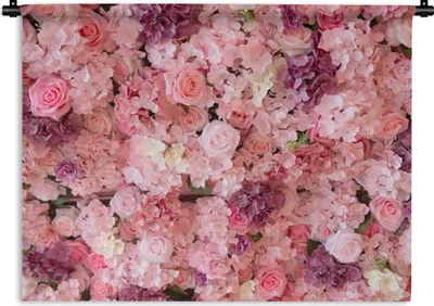Produktbild von MuchoWow® Wandteppich Wandbehang Blumen - Rosa - Rosen 120x90 cm Tapisserie Dekoration Wandtuch - Wohnen - Aufhänger für die Wand