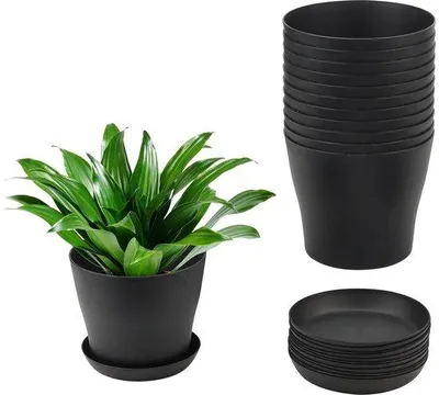 Produktbild von Pflanzentöpfe Set - Blumentöpfe mit Untersetzer - 17 cm rund - Schwarz