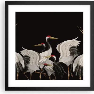 Produktbild von Gerahmtes Poster - Schwarzer Rahmen - Kraniche Vögel Grafiken - 40x40 cm - Wand Bild - Wanddeko - Wandbilder - Kunstposter - Wandposter - Bilderrahmen - Bilder - Kunstdruck - P2BAC40x40-4748