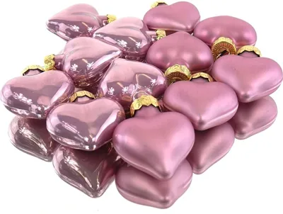 Produktbild von Christbaumkugeln Altpink Herzform 6 x glänzend & 6 x matt aus Glas - 12er Set