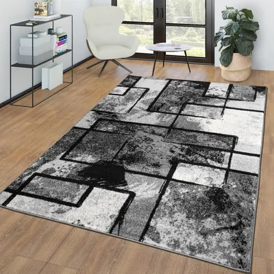 Produktbild von TT Home Teppich Wohnzimmer Modern Abstrakte Kunst Grau Schwarz Anthrazit Größe 200x290 cm
