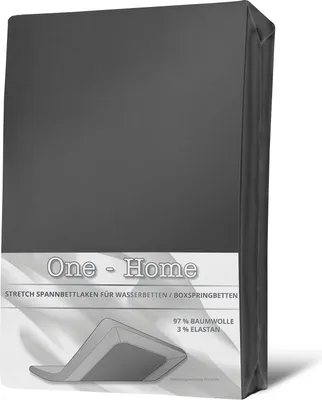 A dark gray fitted sheet is shown folded and packaged in its retail packaging. The packaging has a white label with product information and branding.