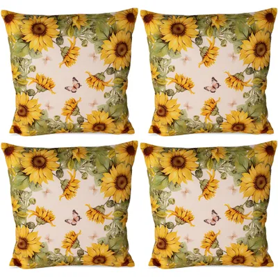 Productafbeelding van Set van 4 kussenslopen, 40x40 cm, met zonnebloemen als herfstdecoratie