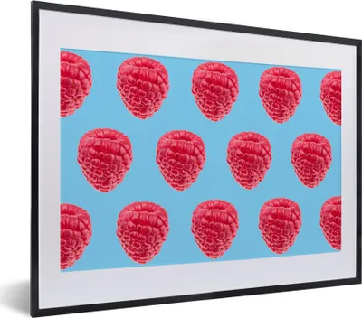 Produktbild von MuchoWow® MuchoWow® Gerahmtes Poster Himbeere - Muster - Rosa 40x30 cm - Poster mit zchwarzem Bilderrahmen - Bilderrahmen - Poster im Rahmen