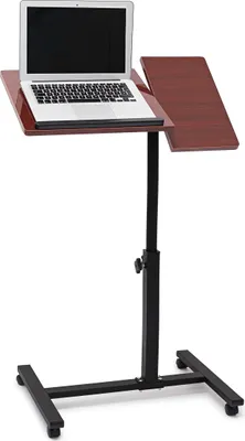 Produktbild von Relaxdays Laptoptisch höhenverstellbar, Laptopständer Holz, mit Rollen, drehbar, HxBxT: 95 x 60 x 40,5 cm, rot-braun