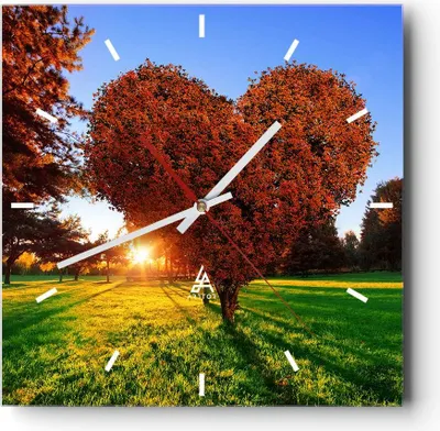 Produktbild von Wanduhr - Quadrat - Glasuhr - Baum Park Frühling Herz - 30x30cm - Schleichendes Uhrwerk - Lautlos - zum Aufhängen bereit - Dekoration Modern - Wanddekoration aus Glas - C3AC30x30-2823