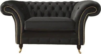Immagine prodotto di Poltrona Chesterfield, divano lounge, colore nero, imbottitura moderna, tessuto