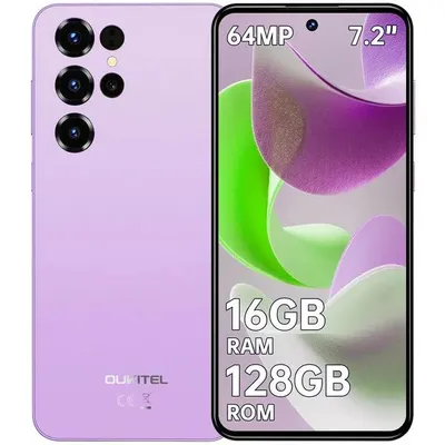Produktbild von OUKITEL C68 Smartphone ohne Vertrag, 7,2 Zoll Display, 16 GB RAM 128 GB ROM, 6000 mAh Akku, 64 MP Kamera, Android 15, Dual SIM 4G Handy, Violett