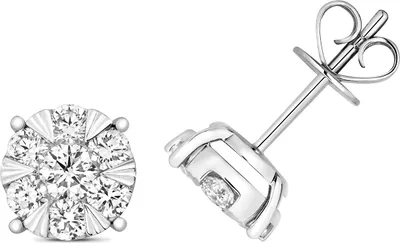 Produktbild von Atemberaubende 18 Karat (750) Weißgold Damen - Diamant Paar Ohrstecker Brillant-Schliff 1.00 Karat GH - SI1 - 8mm*8mm; TRS21075