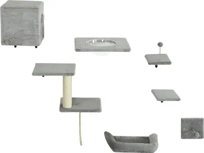 Produktbild von Kletterwand Katzen 7-teilig Katzen Kletterwand Set mit Katzenhaus, Plattform, Plattform Grau