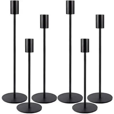 6er-Set schwarze Kerzenhalter für Stabkerzen 2,2 cm