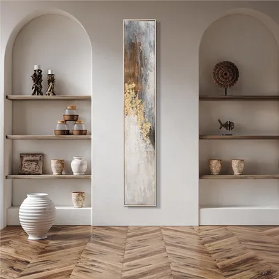 Produktbild von ArtUniverse Leinwandbild Abstrakte Farbkomposition Mit Goldenen Akzenten II 27 x 152 cm