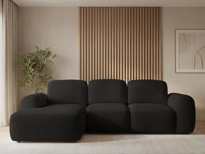 Produktbild von GrainGold Ecksofa L-Form Links Avelin - Ecksofa mit Schlaffunktion, Bettkasten - Moderne Ecksofa, Wohnzimmer Sofa - Eckcouch Schwarz (Lambi 13)