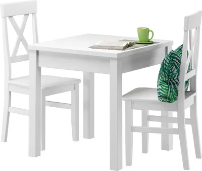 Produktbild von Stilvolle kleine Essgruppe Tisch 2 Stühle Kiefer Massivholz waschweiß 90.70-50 A W Set 23
