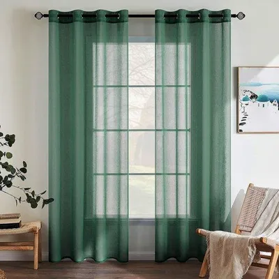 Zdjęcie produktu dla Zestaw zasłon dekoracyjnych Unyqoos®, 2 sztuki – przezroczyste, przewiewne zasłony do sypialni, 140 x 215 cm, poliester, ciemnozielony