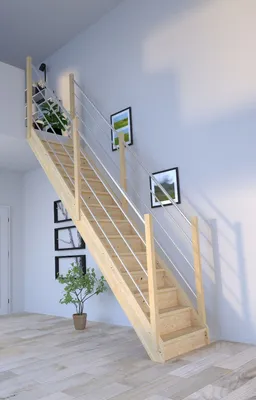 Produktbild von Holztreppe Korfu gerade-Holz-Edelstahl Geländer-beidseitig-mit Setzstufen