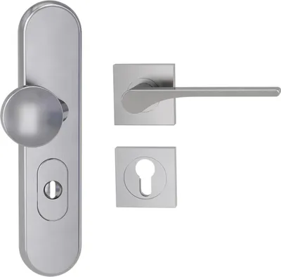 Produktbild von Griffwerk TITANO Kombi SB_882 ES1 (S2) -Edelstahl matt Kombi-Schutzbeschlag -Knopf/Drücker -mit Griff DESM LEAF LIGHT -SG -eckig -R -ZA, 72mm -TS 38-50