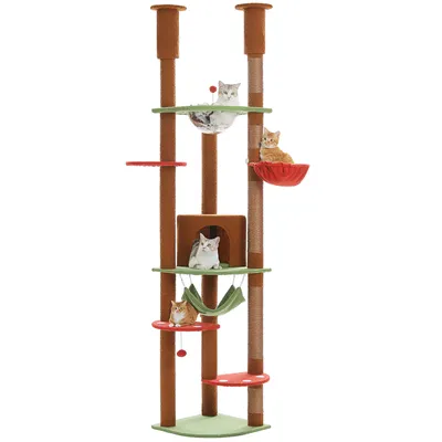 Produktbild von PAWZ Road XXL Katzenbaum 236-258cm mit Sisal-Kratzpfosten, Doppelkondo und Korb für Großkatzen