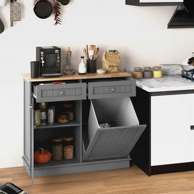 Produktbild von Küchenschrank für Mülleimer 42 L, Kücheninsel Küchenkommode mit Arbeitsplatte, Kaffeeschrank mit Regal & 2 Schubladen, Müllschrank Mülleimerschrank mit Mülleimerhalter, Sideboard Küche
