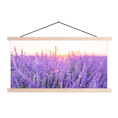 Produktbild von MuchoWow® Textilposter Lavendel - Nahaufnahme - Lila - Blumen 60x30 cm mit holzfarbenen Rahmen - Dekoration