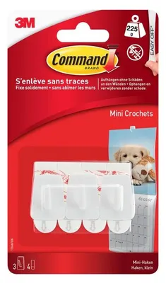 Produktbild von 3M Command Mini-Haken Kunststoff Größe: S weiß 3er Pack Tragkraft: 225 g