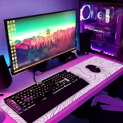 Produktbild von Großes, weißes Mauspad mit topografischem Design – 80x30 cm – Antislip – für Arbeit & Gaming