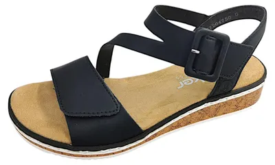 Image de Sandales plates Rieker pour femmes, couleur noire, style décontracté