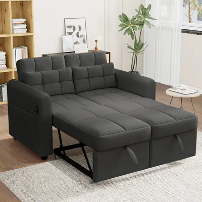 Image de OKWISH Canapé-Lit Convertible 2 Places avec Dossier Réglable et Poches Latérales - Toile de Coton - 142×85×83 cm - Gris foncé
