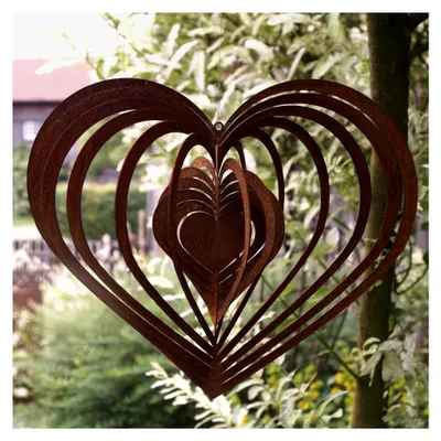 Produktbild von Edelrost Windspiel Spirale Herz groß 30 x 26 cm Gartendekoration