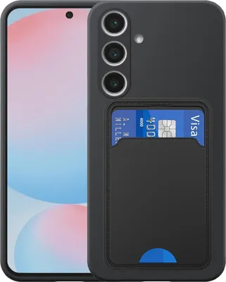 Image de Coque pour téléphone Samsung Galaxy S24 FE avec porte-cartes en TPU - Coque arrière flexible en silicone TPU avec porte-cartes - Noir - Smartphonics