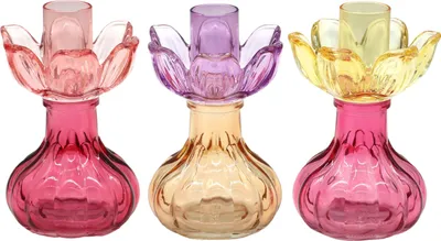 Produktbild von FURNARO Kerzenleuchter Set Glas bunt floral 13 cm 3 teilig