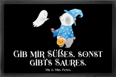 Produktbild von Mr. & Mrs. Panda Schmutzmatte Panda Zauberer 60 x 90 cm - Schwarz - Geschenk, bodenmatte, Gespenst, Schmutzfangmatte, Fußabtreter, Trick Or Treat, fußmatte, Dekoration