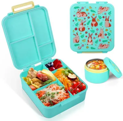 Image de Boîte à lunch Azomor adaptée aux enfants, avec compartiments et isolation thermique, pour les déplacements