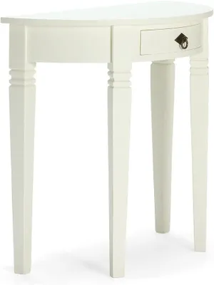Produktbild von Konsolentisch Catana Holz antik Creme weiß, schmal, Vintage, Design rustikaler Beistelltisch halbrund Halbmond mit Schublade, Landhaus Stil Wohnmöbel Pinie-MDF-Mix