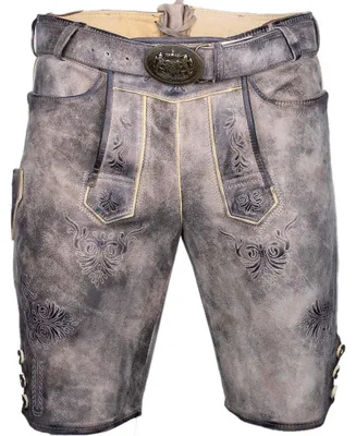Produktbild von Lederhose Ammersee aus 100% Ziegenleder, marmor, mit aufwendigen Stickereien, Größe 46