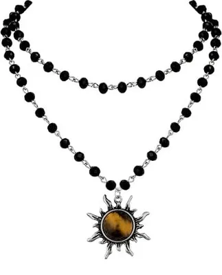 Produktbild von Hanary Schwarze Choker-Halskette mit mehreren Lagen, Glas-Tropfen-Choker, Gothic