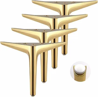 Produktbild von Set mit 4 goldenen dreieckigen Möbelbeinen, galvanisch poliert, für Schränke, Sofas, Couchtische, TV-Möbel und andere Möbel (18 cm)