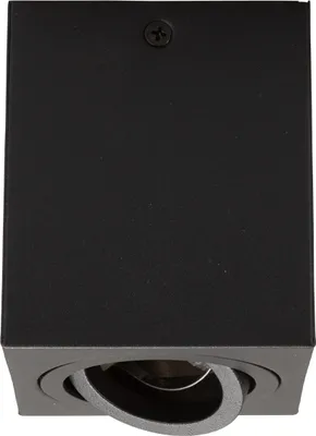 A black square LED spotlight with a swiveling light source is shown from a slightly downward angle against a white background.