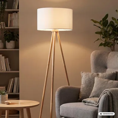 Productafbeelding van Stoffen staande lamp, diameter 45,5 cm, 1x exclusief E27 lamp, 60W, wit