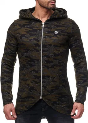 Produktbild von Red Bridge Herren Strickjacke Cardigan Jacke Designer Oversize Camouflage Fine Knit mit Kapuze Khaki M
