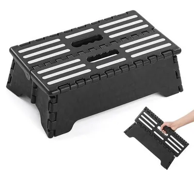 Zdjęcie produktu dla Ibenzoa® Składany podnóżek z antypoślizgową powierzchnią – przenośny i kompaktowy, wymiary 38 x 21,5 x 13 cm, antypoślizgowe nóżki, udźwig do 136 kg, idealny do kuchni i łazienki