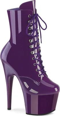 Produktbild von ADORE-1020 Pleaser vegane Damen High-Heels Plateau Schnürstiefeletten lila Lack