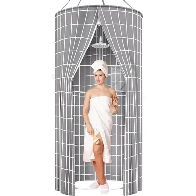 Produktbild von Duschvorhang 90x200 cm – wasserdicht & faltbar, Sichtschutz für Bad, Camping, Strand & Outdoor Reisen, Polyester Grau