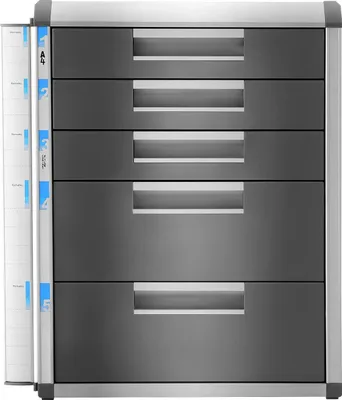 Produktbild von Schubladen Organizer - Aktenschrank mit Schloss - 5-stöckige Aluminium Aufbewahrung - 2 große 3 kleine Fächer - Leicht zu reinigen - Grau